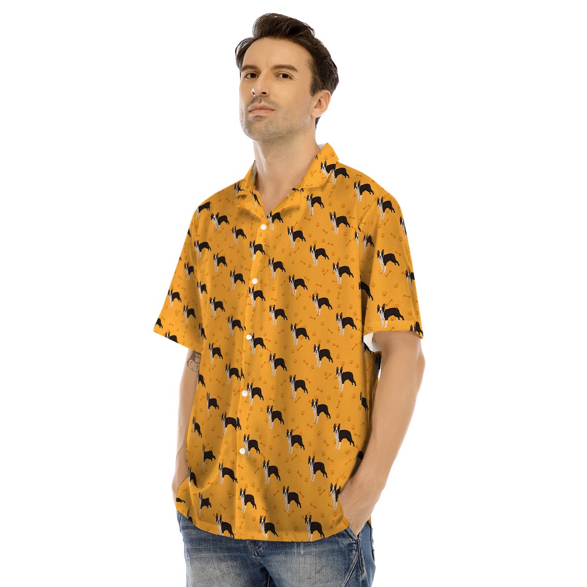 Boston Terrier Cartoon Print Pattern Men's Hawaiian Shirt-grizzshop