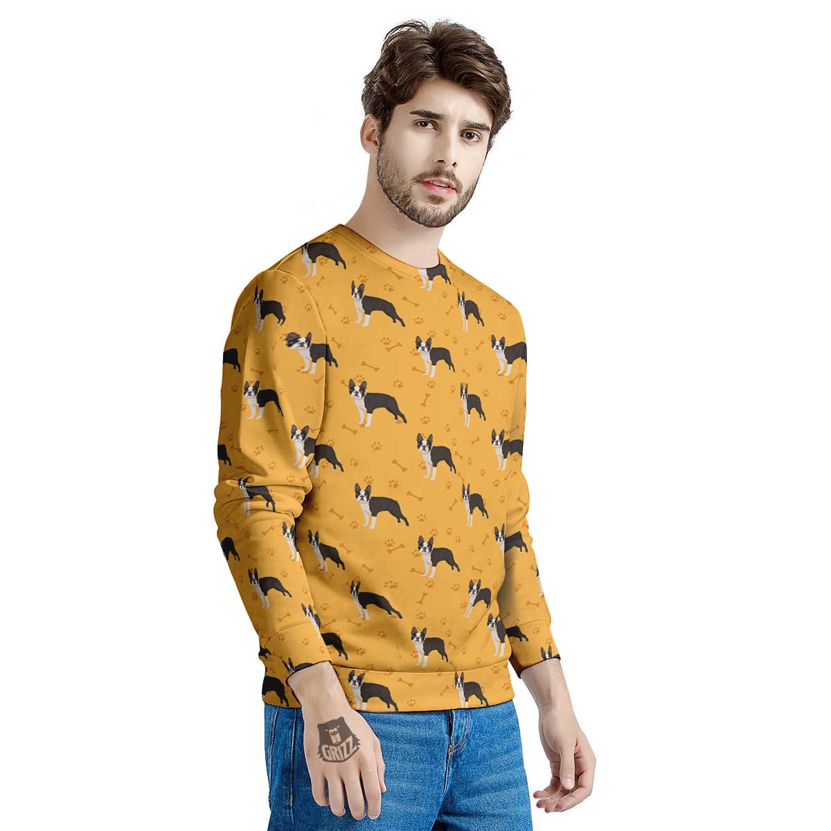 Boston Terrier Cartoon Print Pattern Men's Sweatshirt-grizzshop