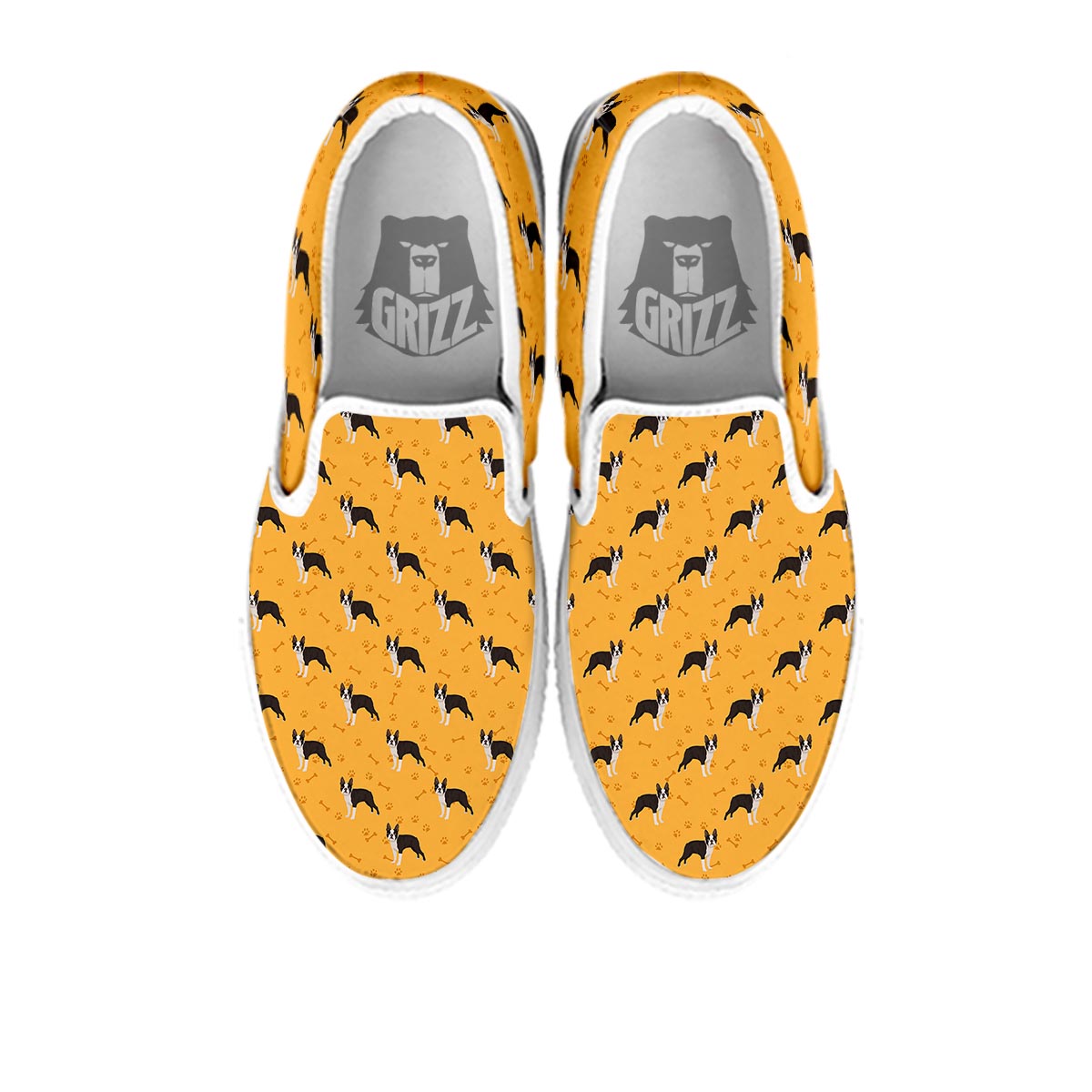 Boston Terrier Cartoon Print Pattern White Slip On Shoes-grizzshop