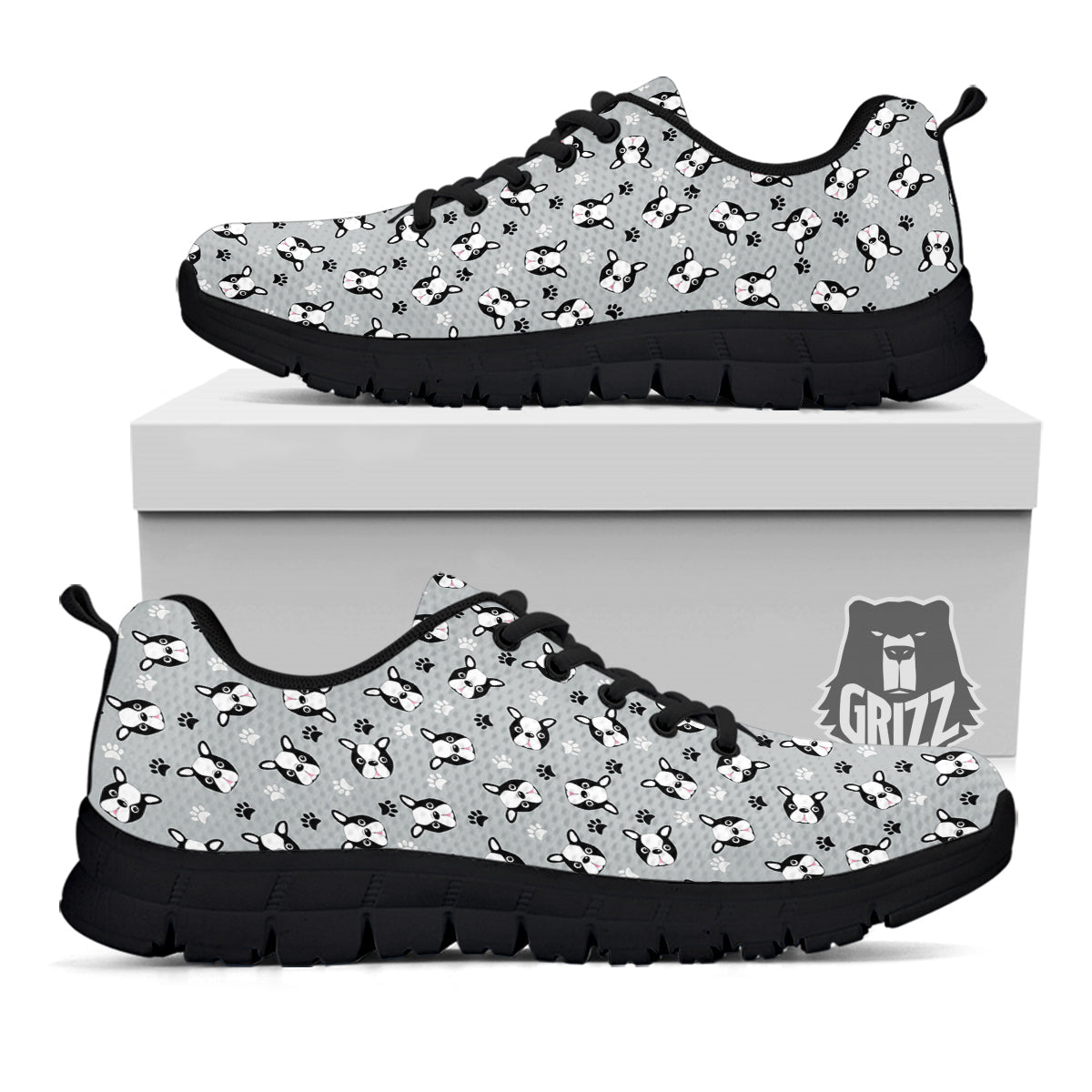 Boston Terrier Faces Cute Print Black Sneaker-grizzshop