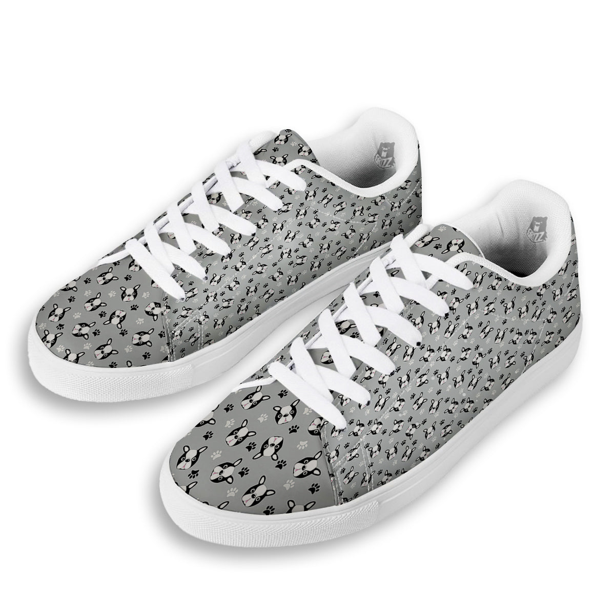 Boston Terrier Faces Cute Print White Low Top Sneakers-grizzshop
