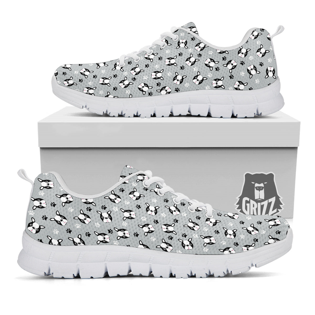Boston Terrier Faces Cute Print White Sneaker-grizzshop