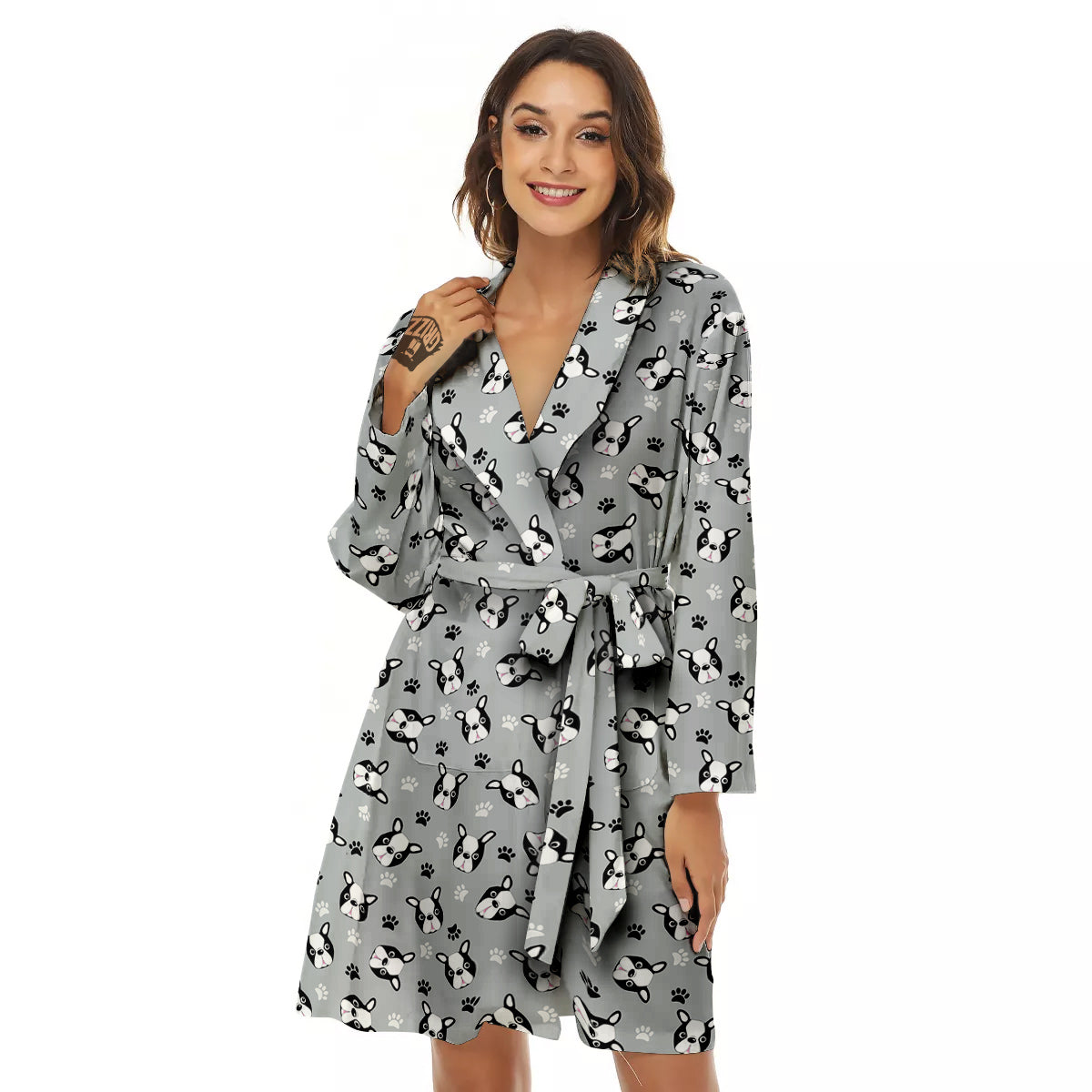 Boston Terrier Faces Cute Print Women's Robe-grizzshop