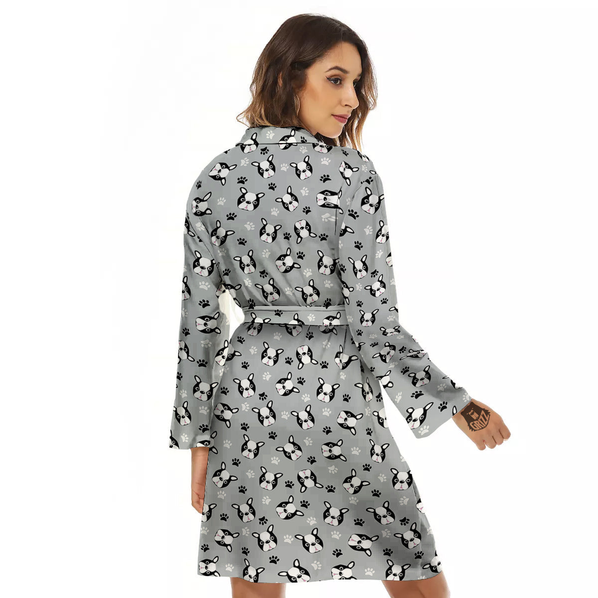 Boston Terrier Faces Cute Print Women's Robe-grizzshop