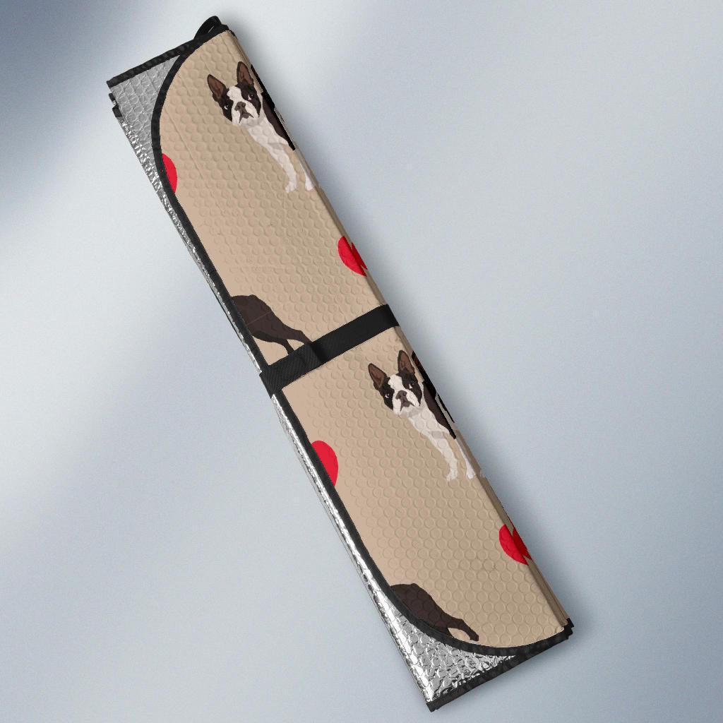 Boston Terrier Heart Paw Pattern Print Car Sun Shade-grizzshop