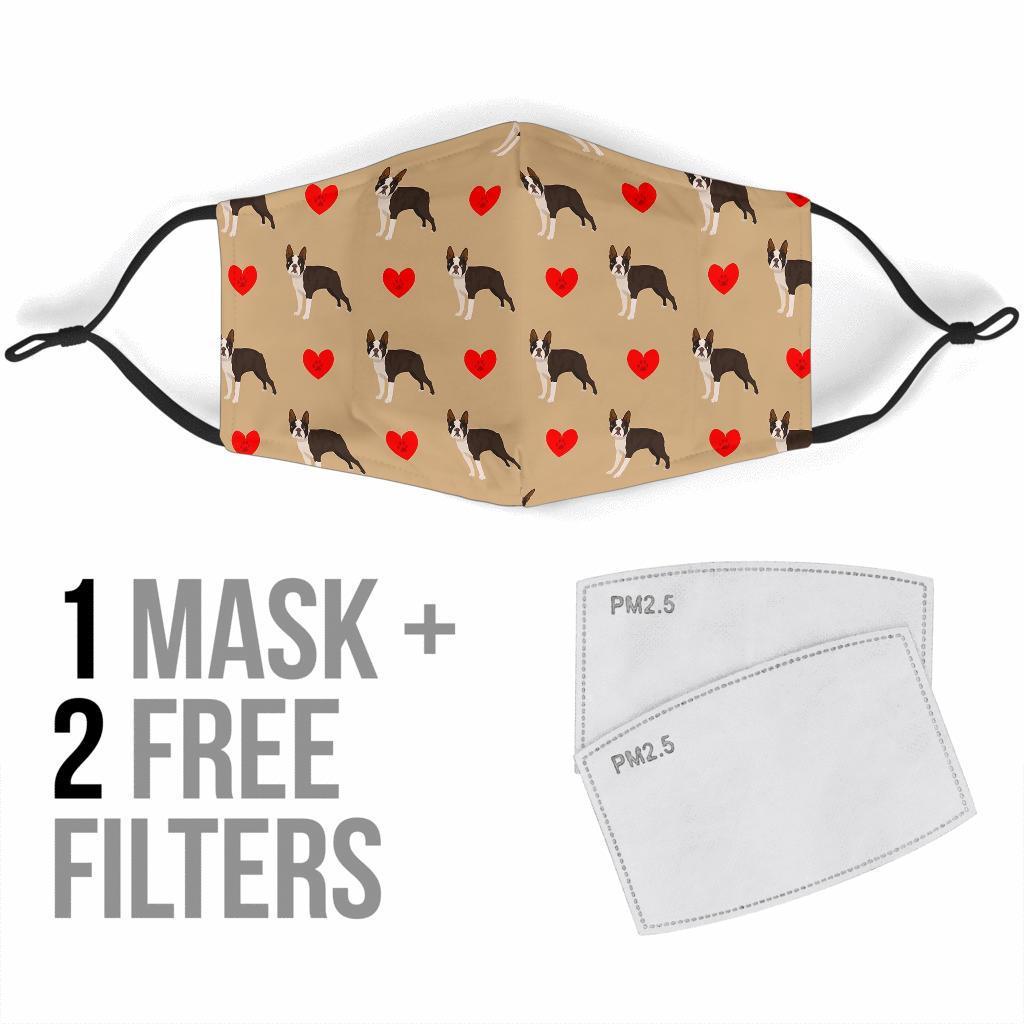 Boston Terrier Heart Paw Pattern Print Face Mask-grizzshop