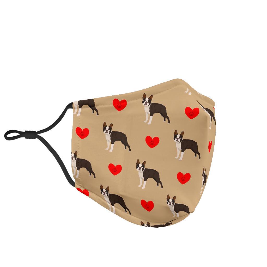 Boston Terrier Heart Paw Pattern Print Face Mask-grizzshop
