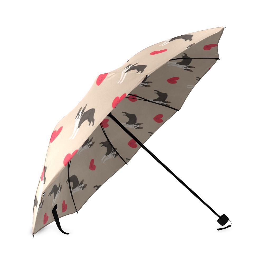 Boston Terrier Heart Paw Pattern Print Foldable Umbrella-grizzshop