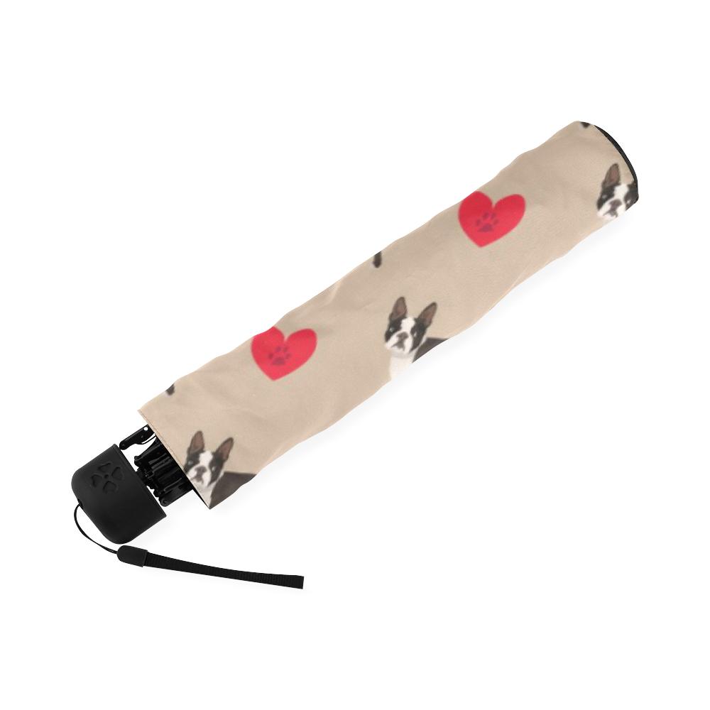 Boston Terrier Heart Paw Pattern Print Foldable Umbrella-grizzshop