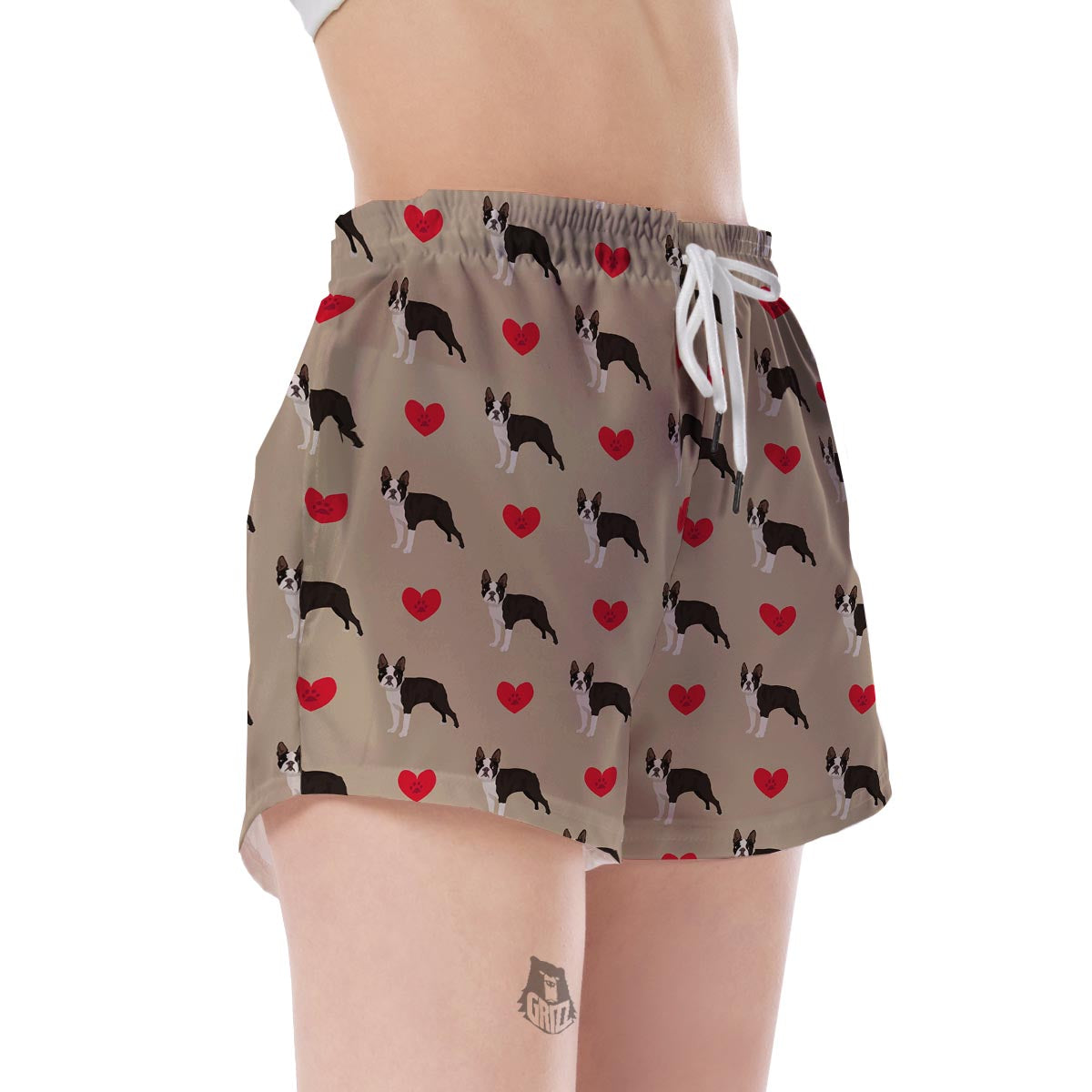 Boston Terrier Heart Paw Pattern Print Women's Shorts-grizzshop