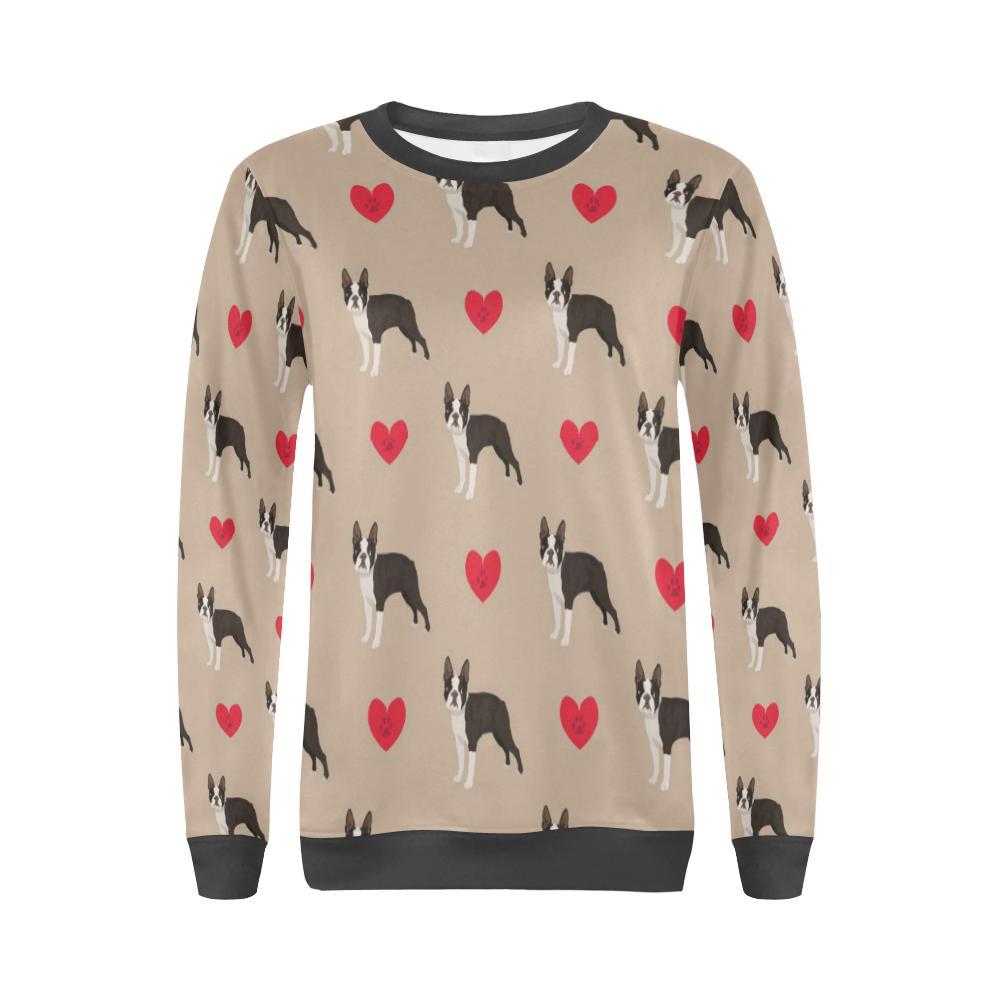 Boston Terrier Heart Paw Pattern Print Women's Sweatshirt-grizzshop