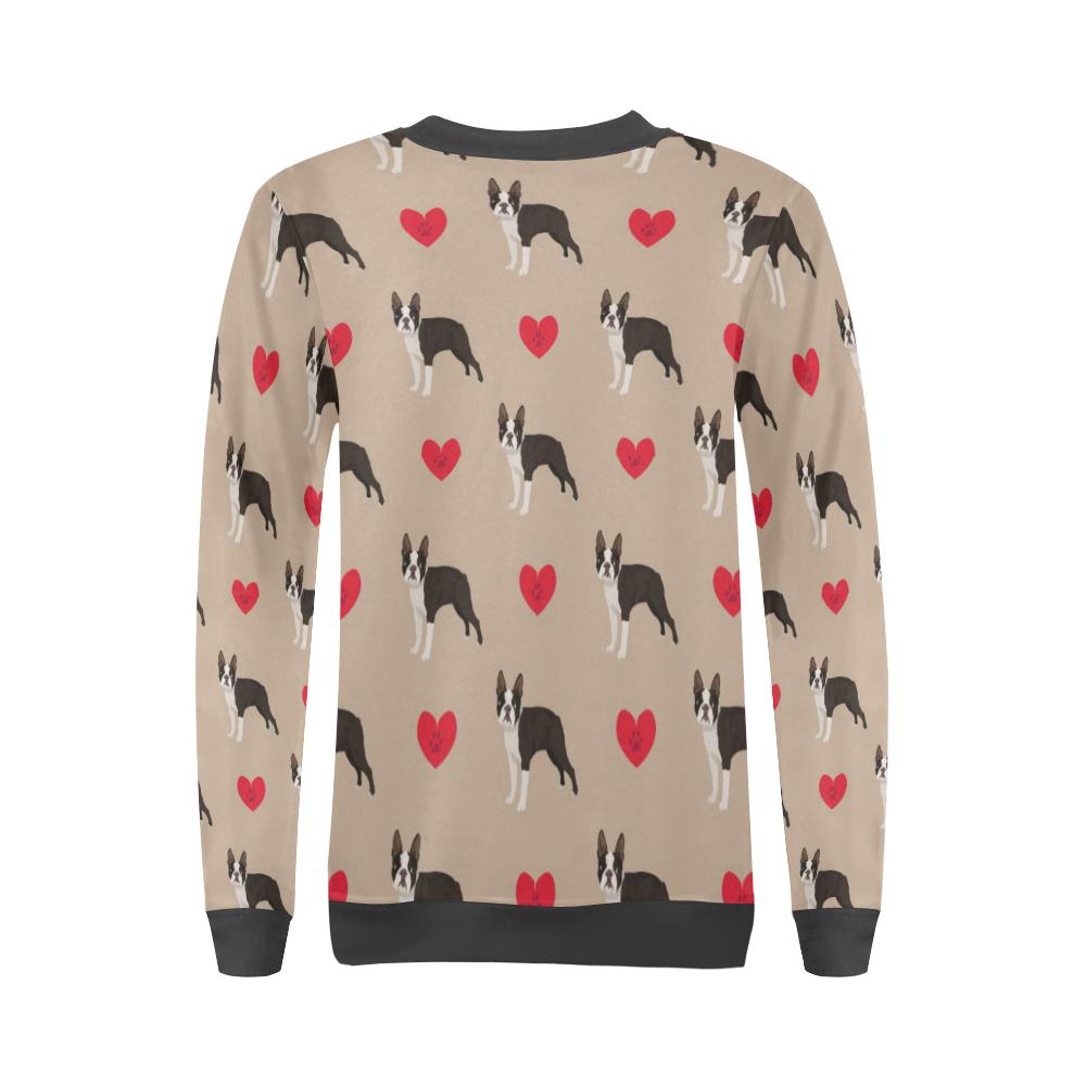 Boston Terrier Heart Paw Pattern Print Women's Sweatshirt-grizzshop
