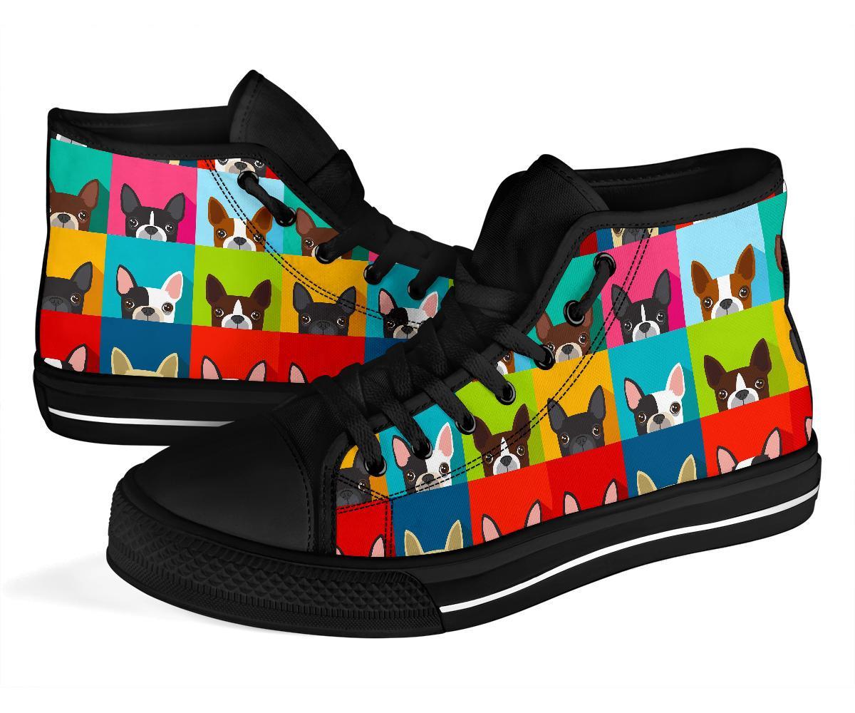 Boston Terrier Pattern Print Men Women's High Top Shoes-grizzshop