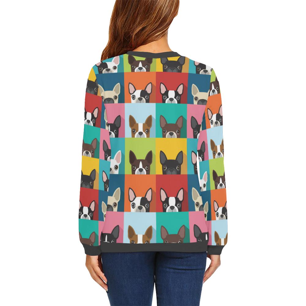 Boston Terrier Pattern Print Women's Sweatshirt-grizzshop