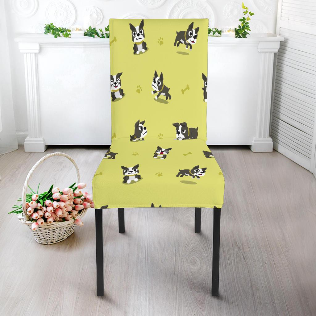 Boston Terrier Paw Pattern Print Chair Cover-grizzshop