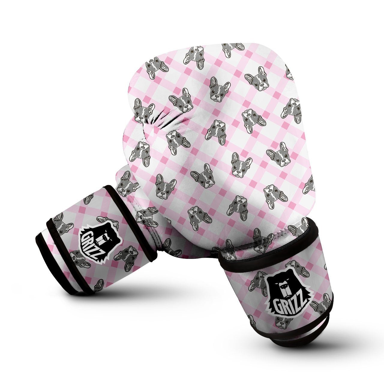 Boston Terrier Pink Plaid Print Pattern Boxing Gloves-grizzshop