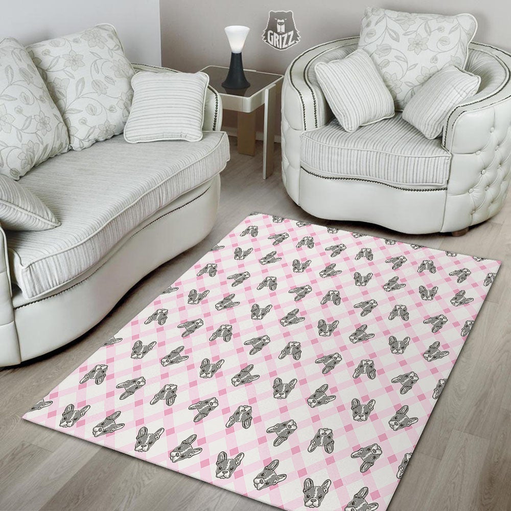 Boston Terrier Pink Plaid Print Pattern Floor Mat-grizzshop
