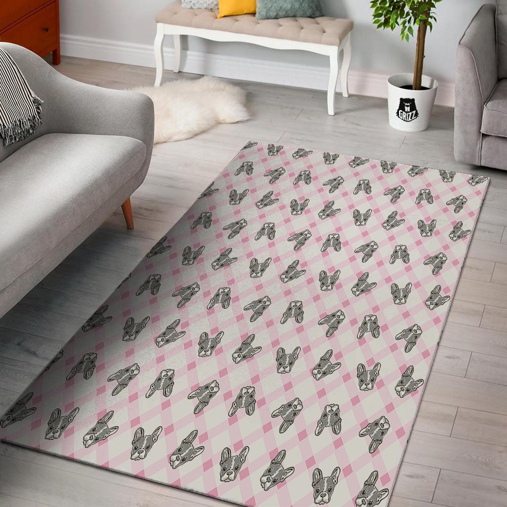 Boston Terrier Pink Plaid Print Pattern Floor Mat-grizzshop