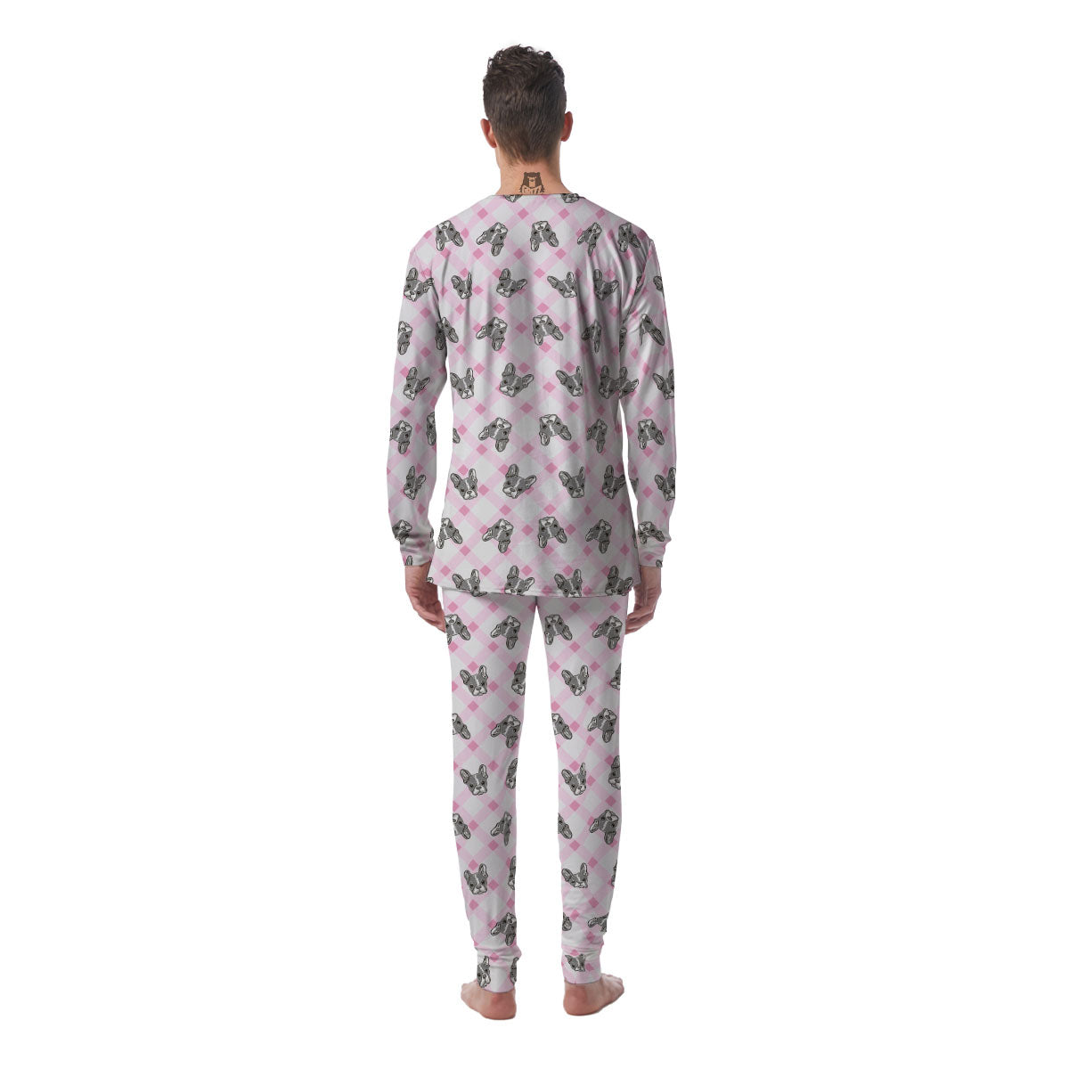 Boston Terrier Pink Plaid Print Pattern Men's Pajamas-grizzshop