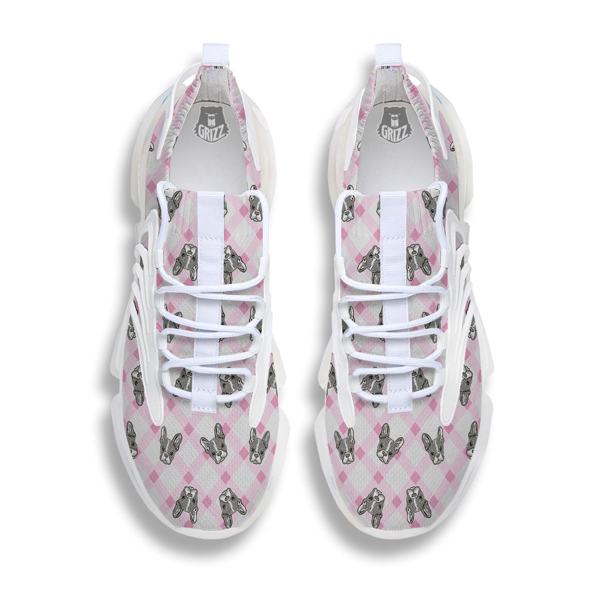 Boston Terrier Pink Plaid Print Pattern White Gym Shoes-grizzshop
