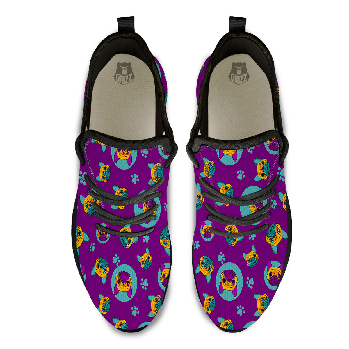 Boston Terrier Purple Print Pattern Black Athletic Shoes-grizzshop