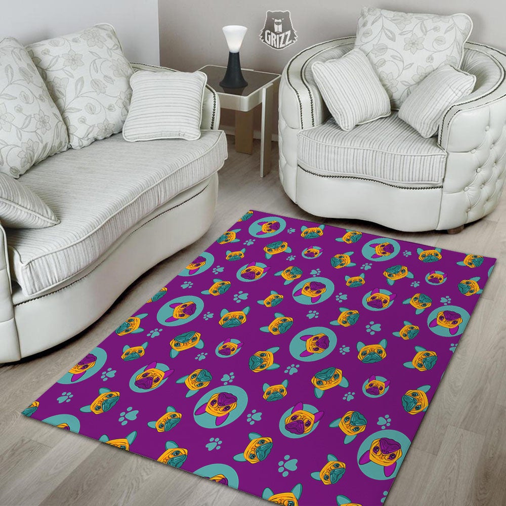 Boston Terrier Purple Print Pattern Floor Mat-grizzshop