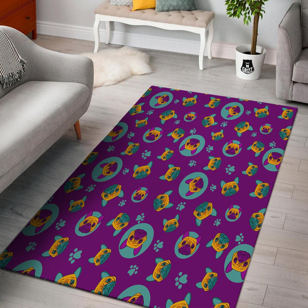 Boston Terrier Purple Print Pattern Floor Mat-grizzshop