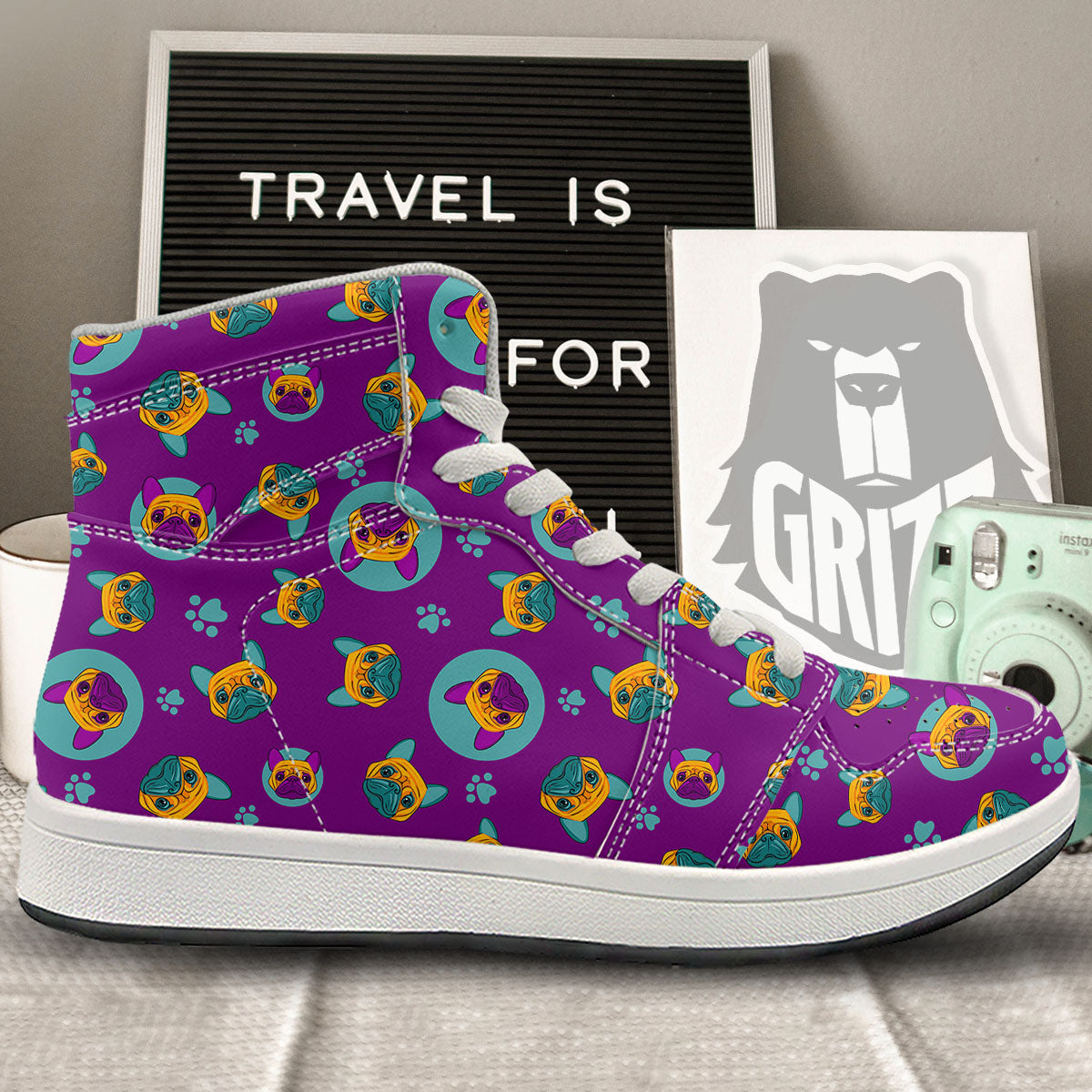 Boston Terrier Purple Print Pattern High Top Sneakers-grizzshop