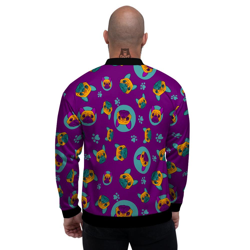 Boston Terrier Purple Print Pattern Men's Bomber Jacket-grizzshop