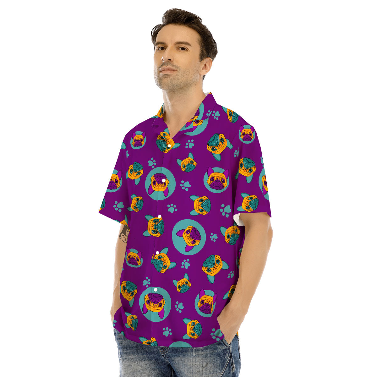 Boston Terrier Purple Print Pattern Men's Hawaiian Shirt-grizzshop