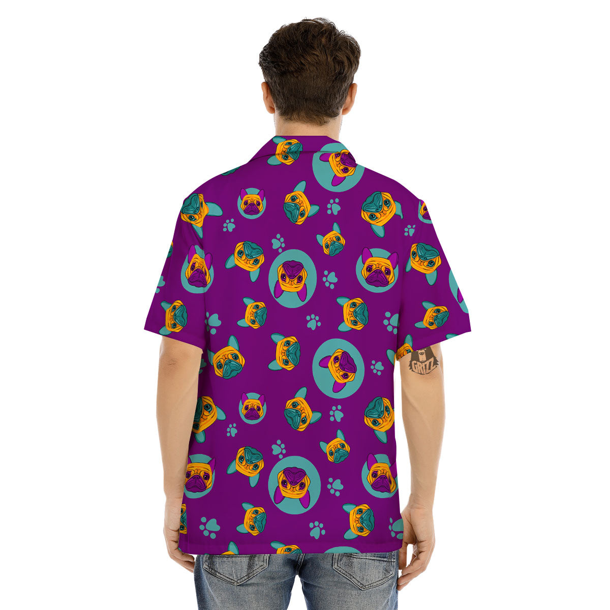 Boston Terrier Purple Print Pattern Men's Hawaiian Shirt-grizzshop