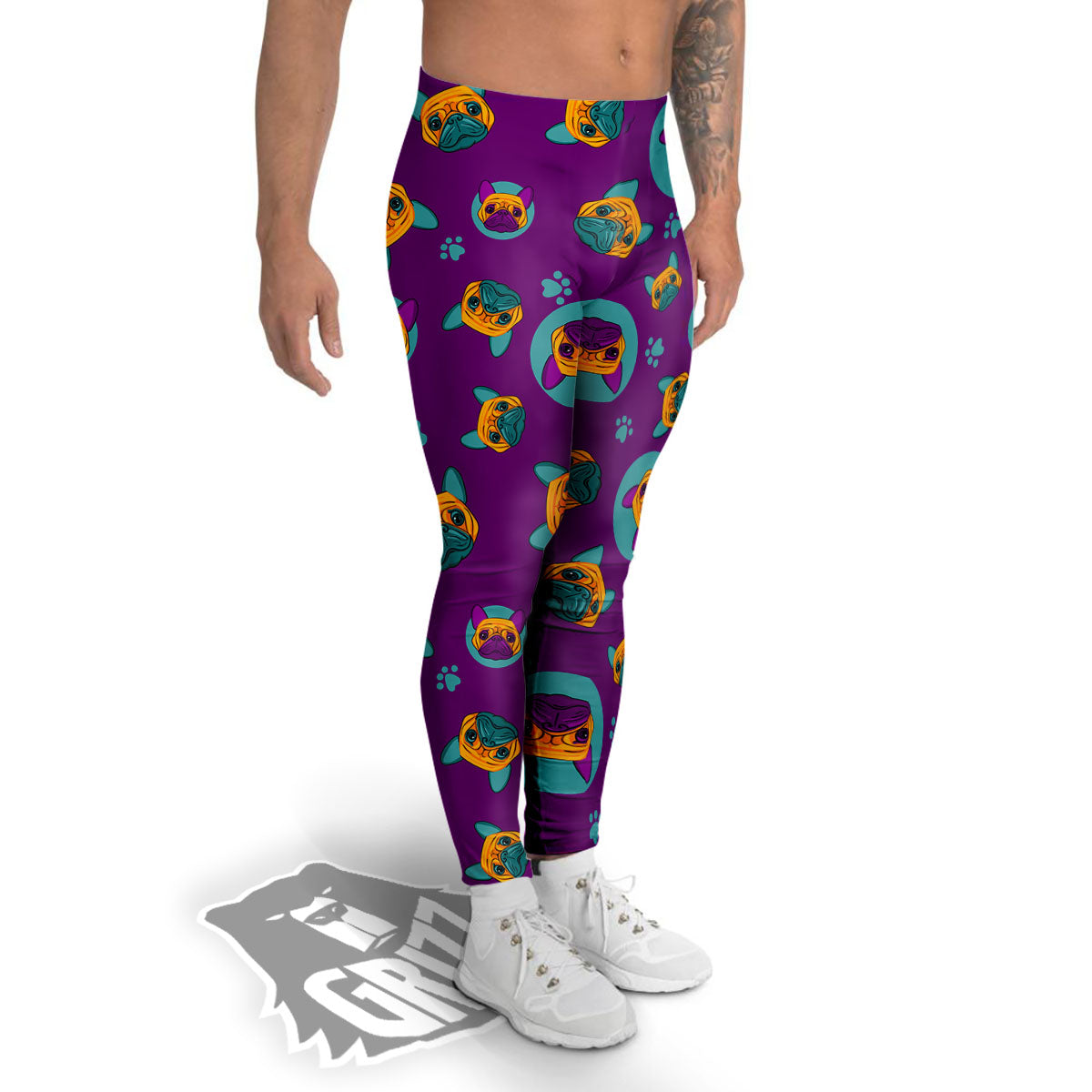 Boston Terrier Purple Print Pattern Men's Leggings-grizzshop