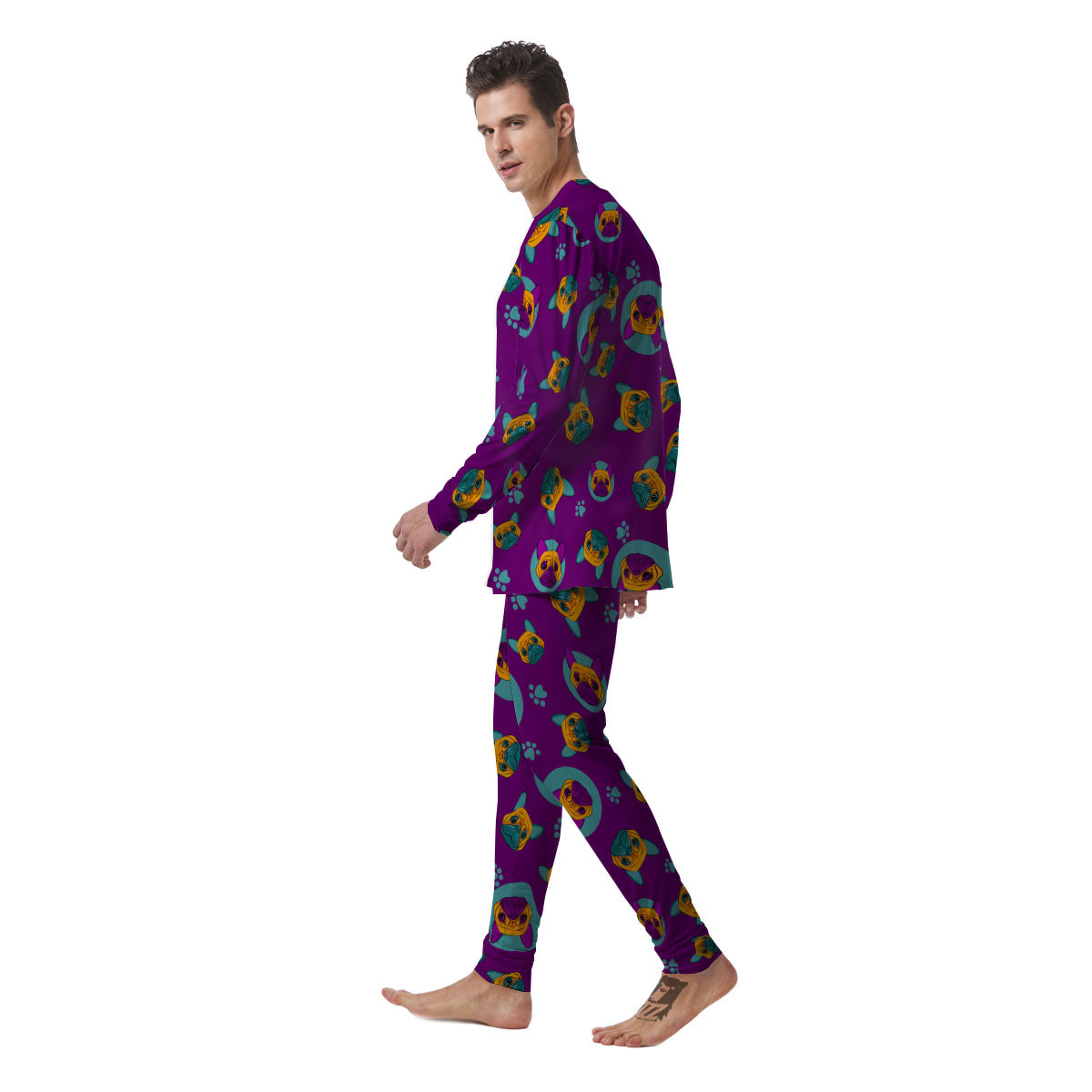 Boston Terrier Purple Print Pattern Men's Pajamas-grizzshop