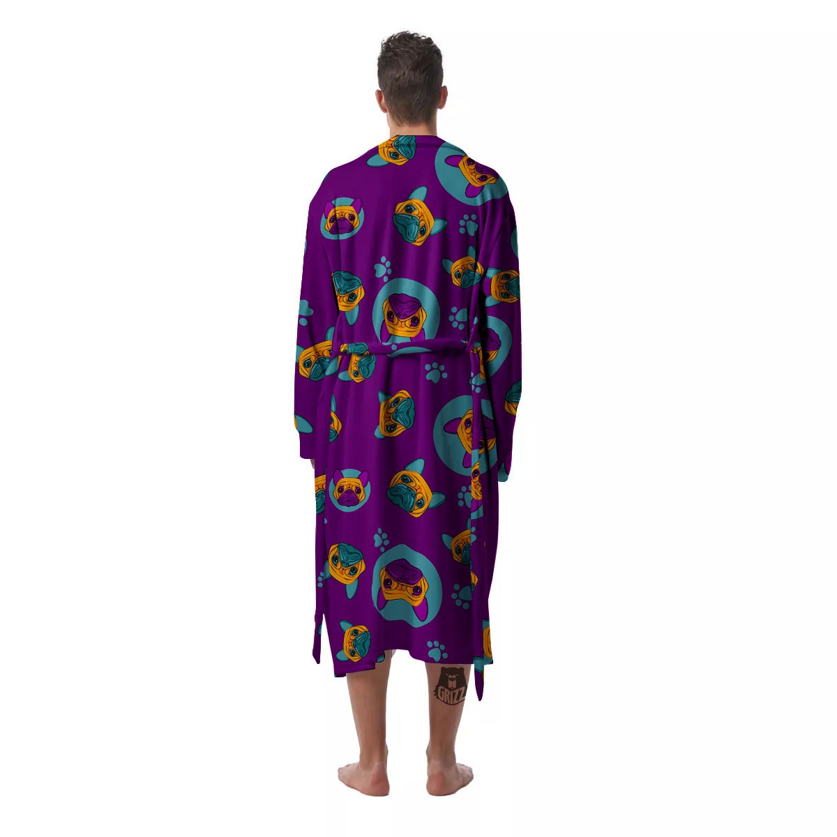 Boston Terrier Purple Print Pattern Men's Robe-grizzshop