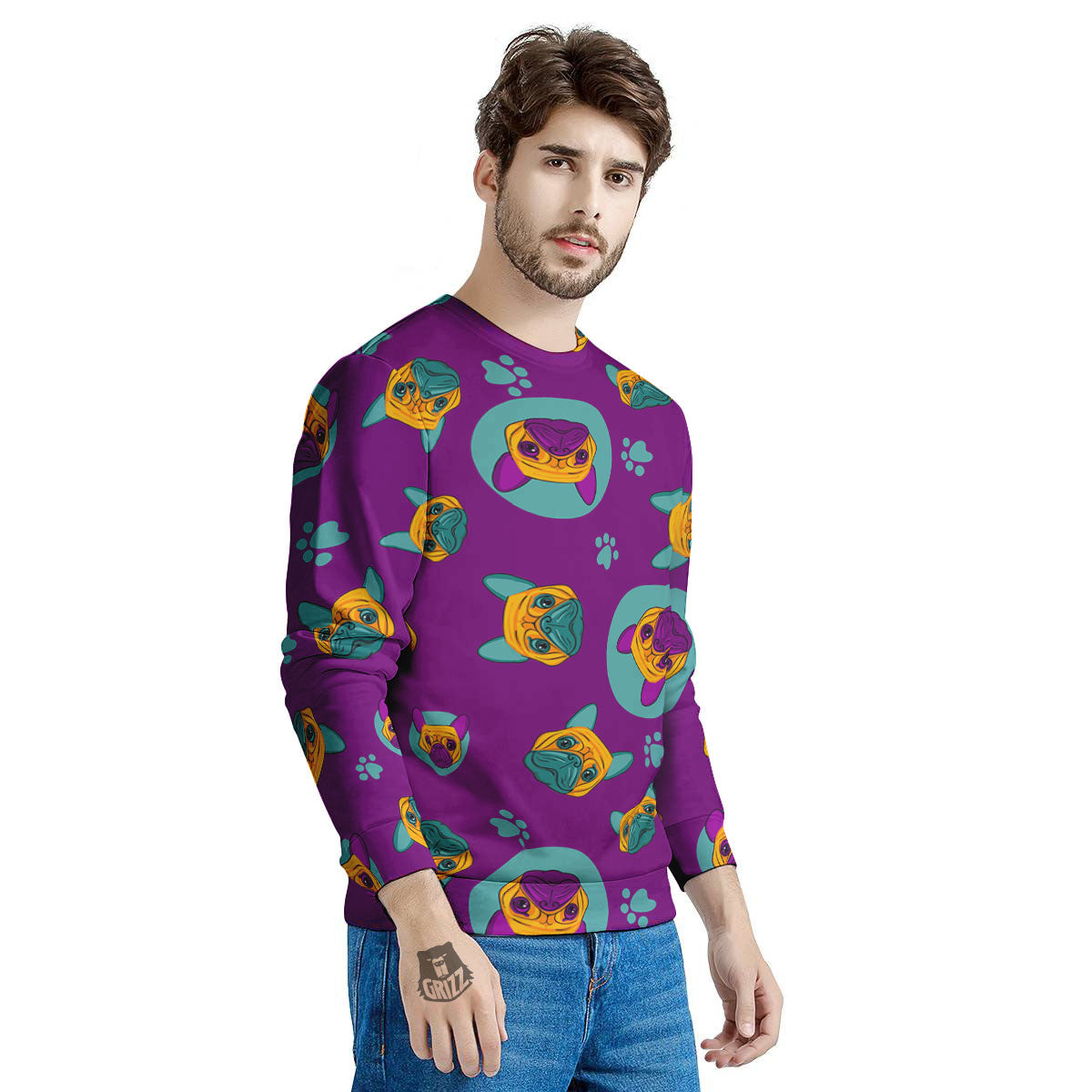 Boston Terrier Purple Print Pattern Men's Sweatshirt-grizzshop