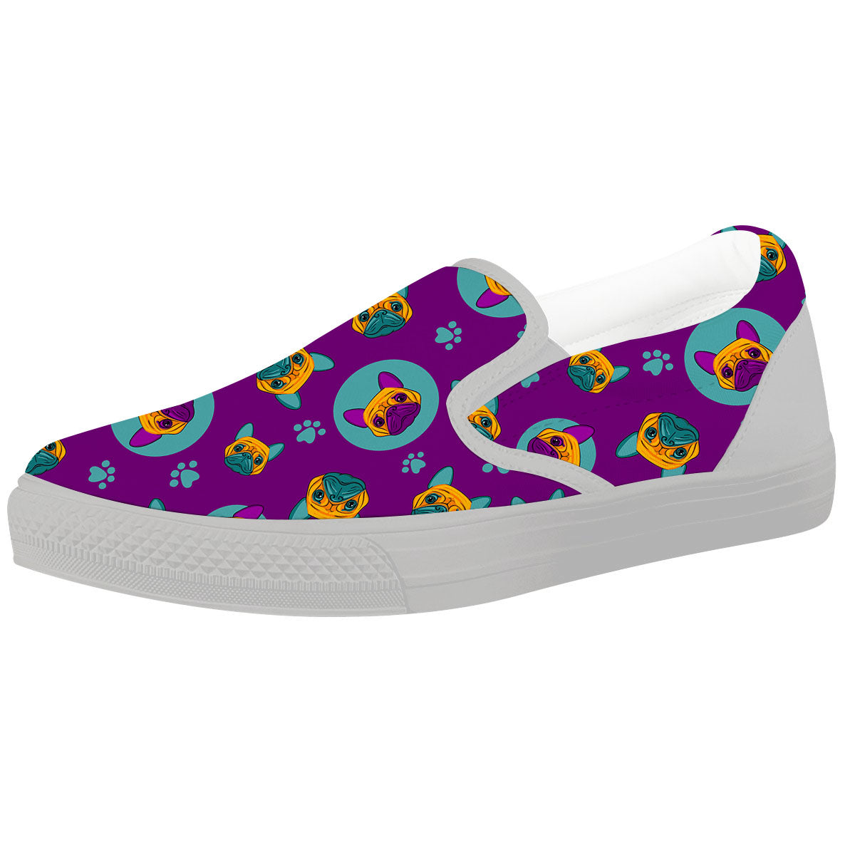 Boston Terrier Purple Print Pattern White Slip On Shoes-grizzshop