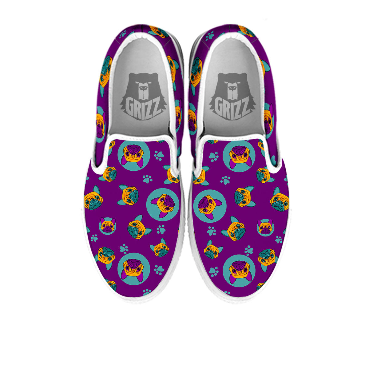 Boston Terrier Purple Print Pattern White Slip On Shoes-grizzshop