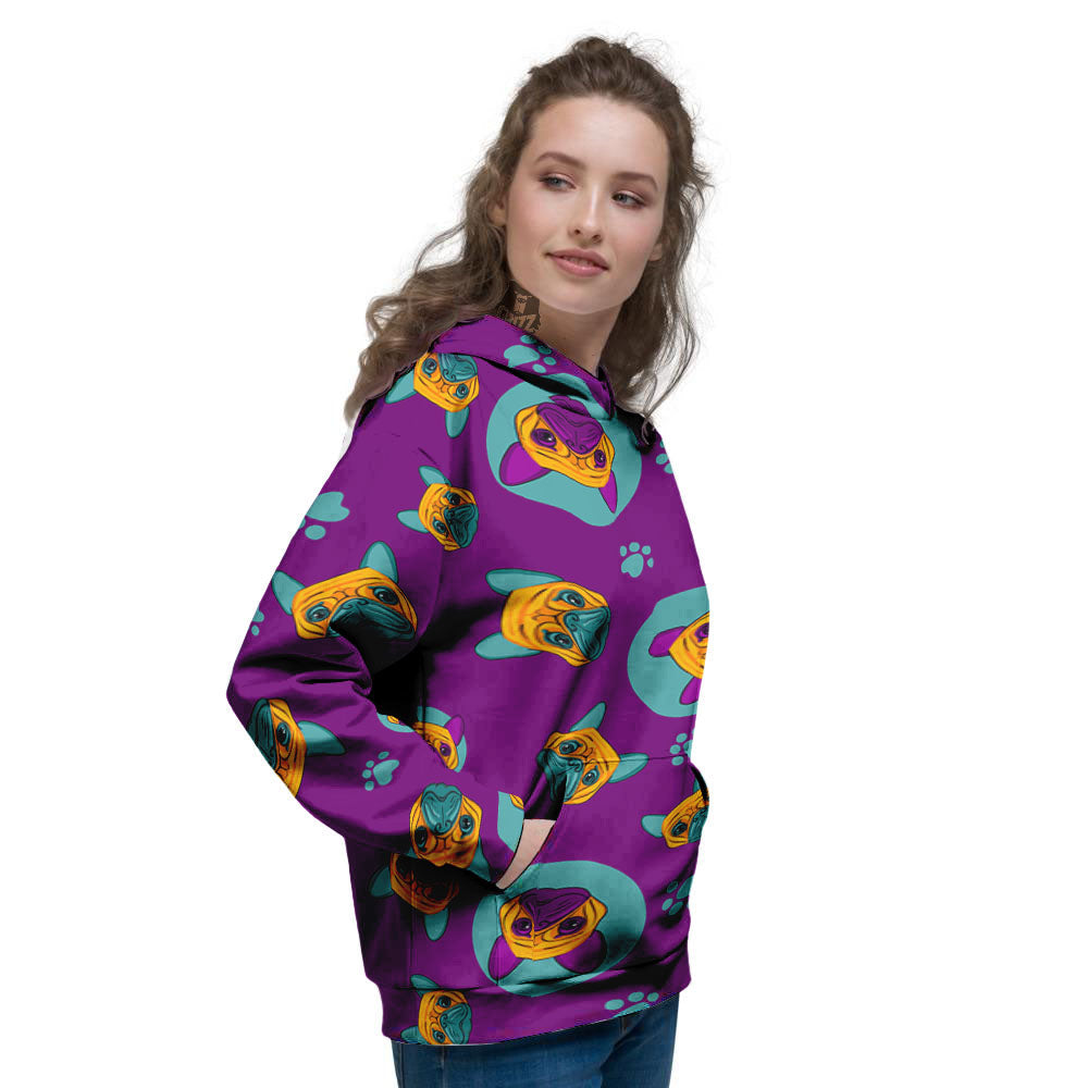 Boston Terrier Purple Print Pattern Women's Hoodie-grizzshop