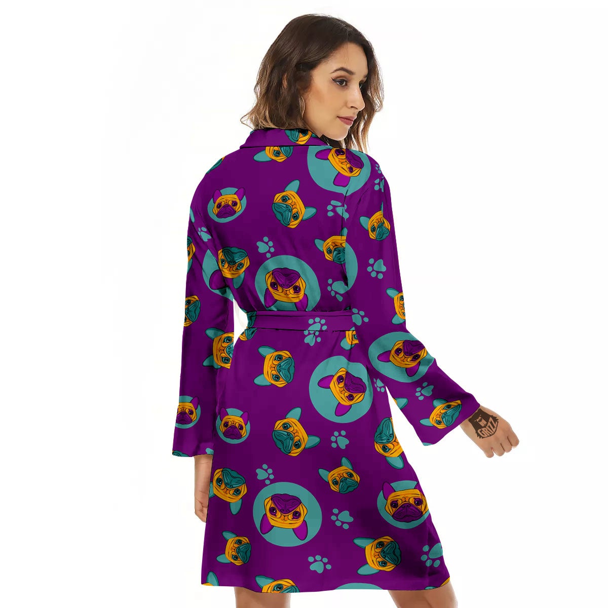 Boston Terrier Purple Print Pattern Women's Robe-grizzshop