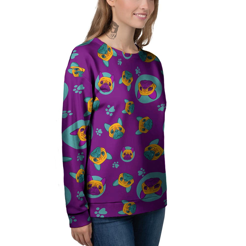 Boston Terrier Purple Print Pattern Women's Sweatshirt-grizzshop