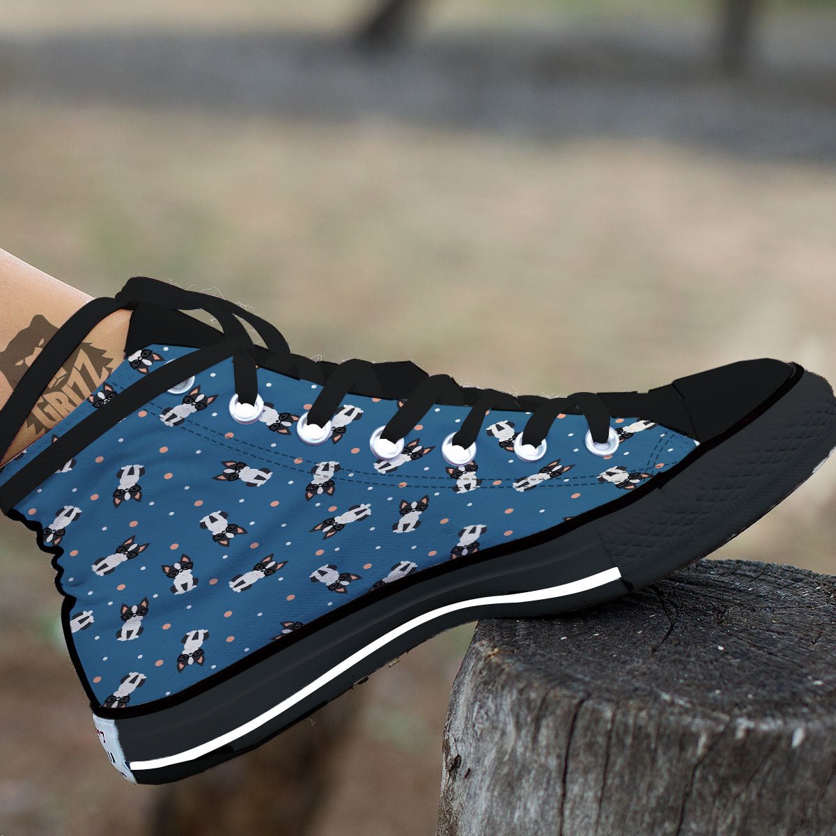 Boston Terrier Wearing Glasses Print Black High Top Shoes-grizzshop