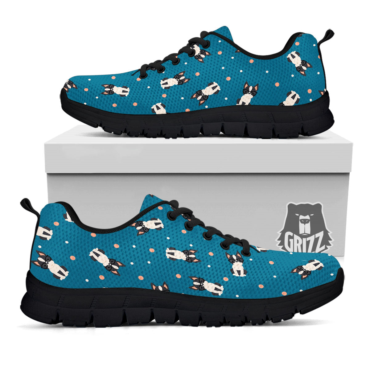 Boston Terrier Wearing Glasses Print Black Sneaker-grizzshop