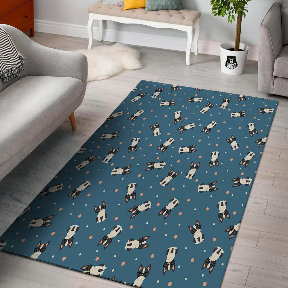 Boston Terrier Wearing Glasses Print Floor Mat-grizzshop