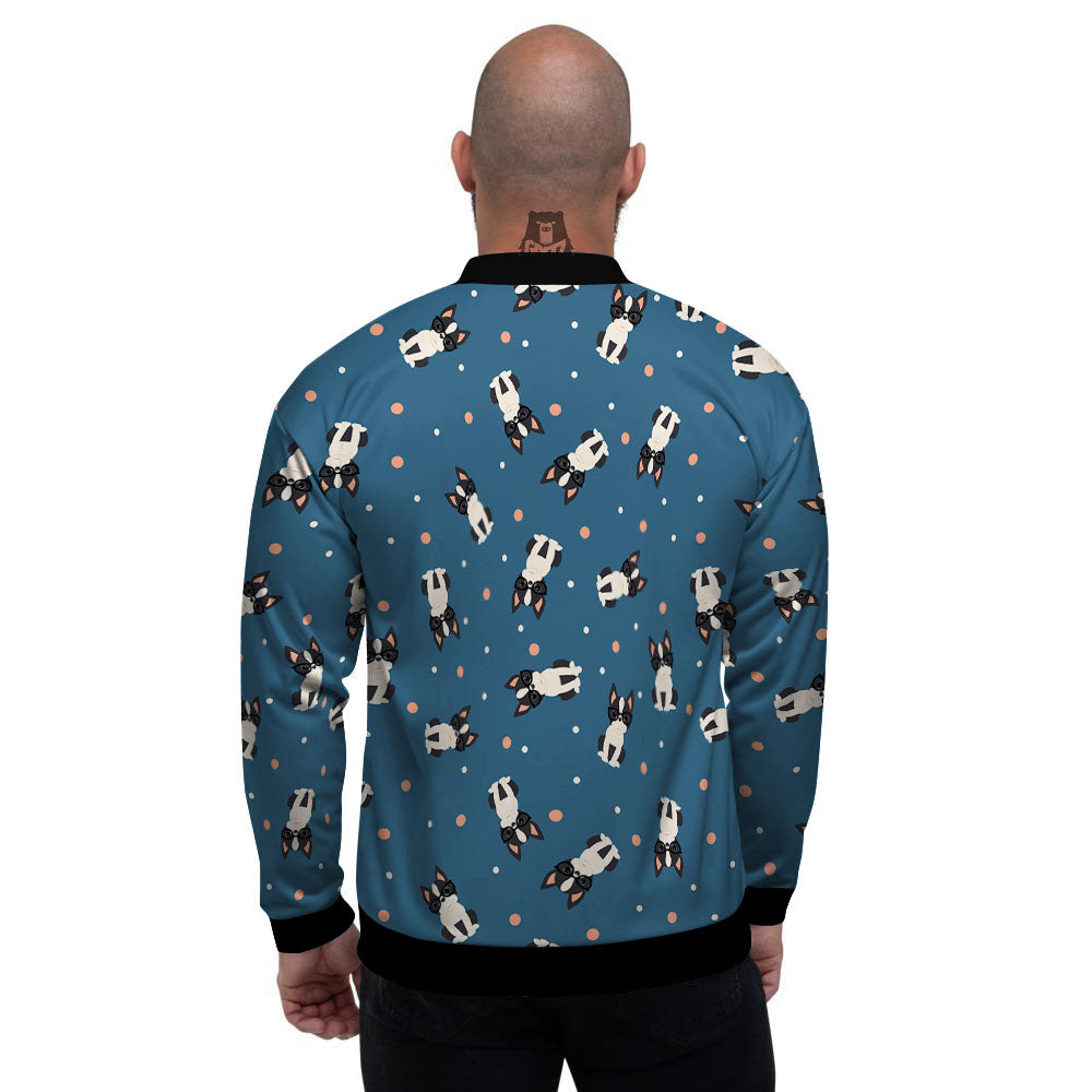 Boston Terrier Wearing Glasses Print Men's Bomber Jacket-grizzshop