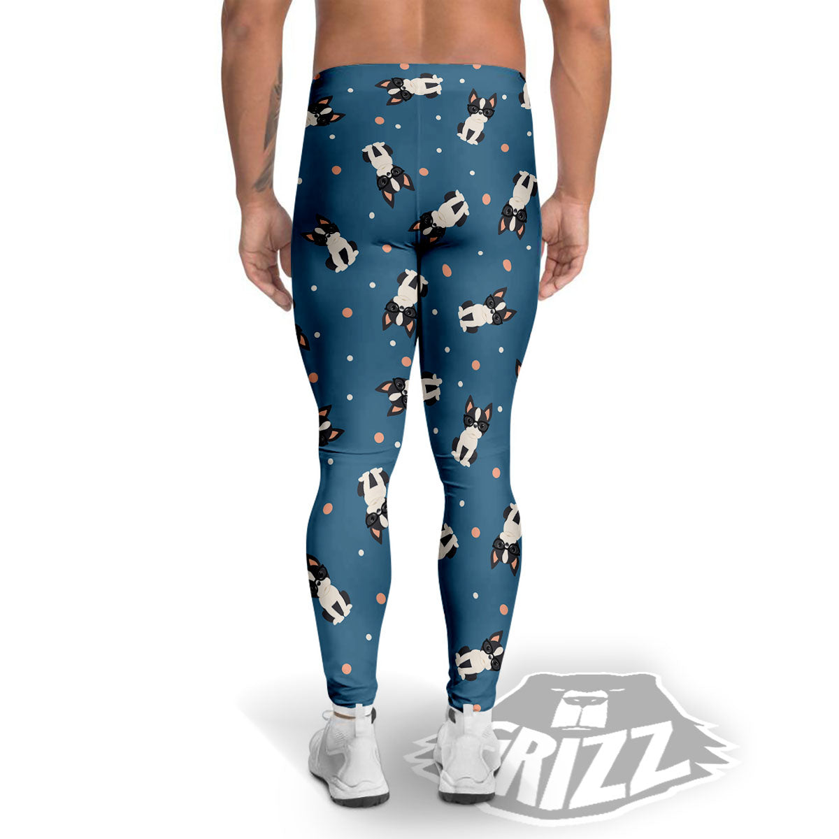 Boston Terrier Wearing Glasses Print Men's Leggings-grizzshop