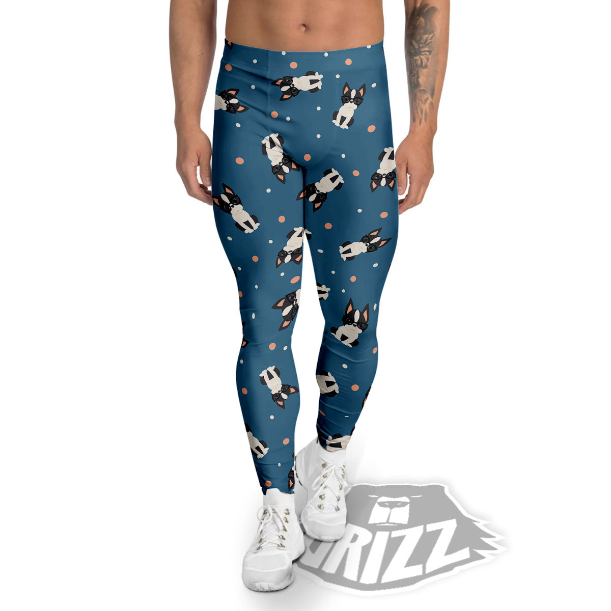 Boston Terrier Wearing Glasses Print Men's Leggings-grizzshop