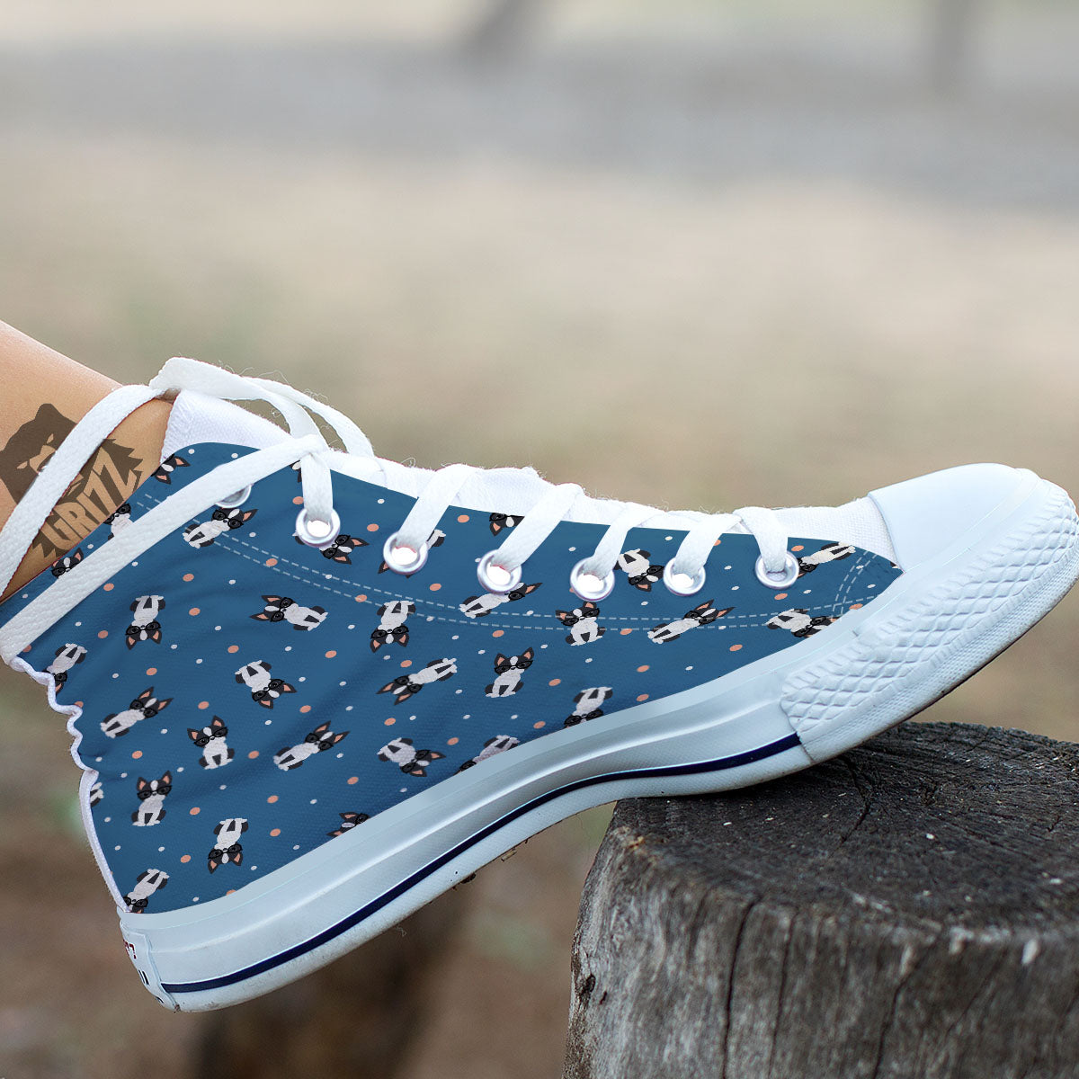 Boston Terrier Wearing Glasses Print White High Top Shoes-grizzshop