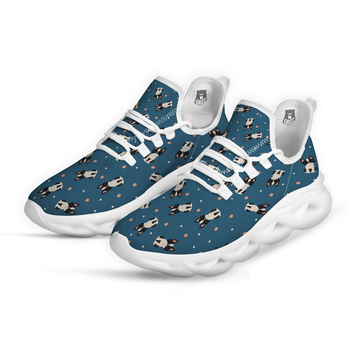 Boston Terrier Wearing Glasses Print White Running Shoes-grizzshop