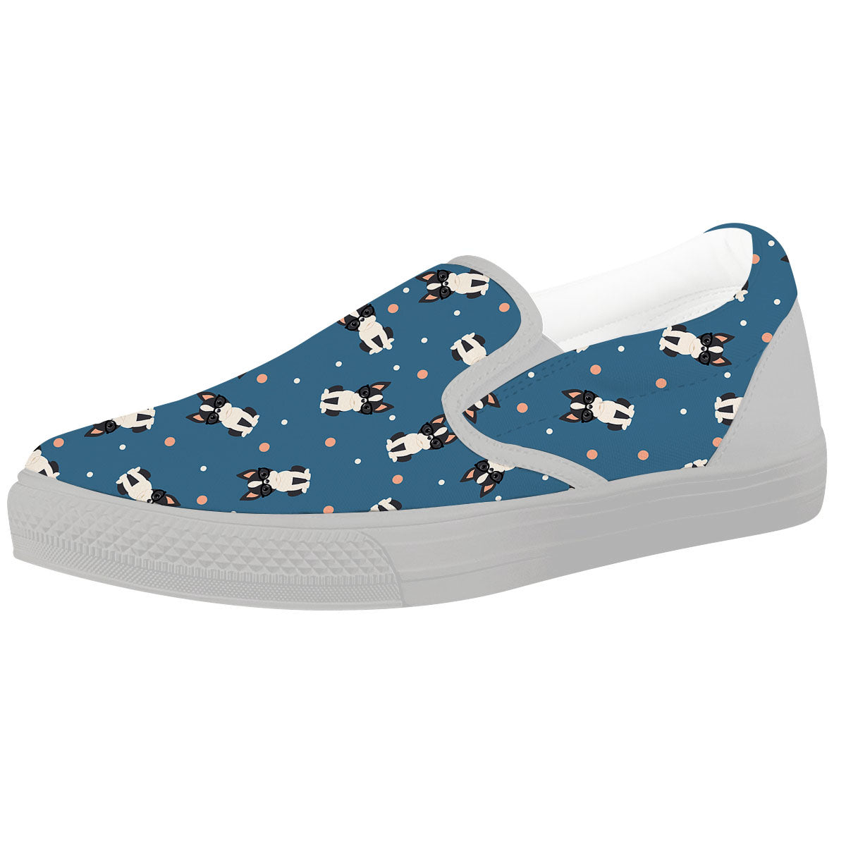 Boston Terrier Wearing Glasses Print White Slip On Shoes-grizzshop
