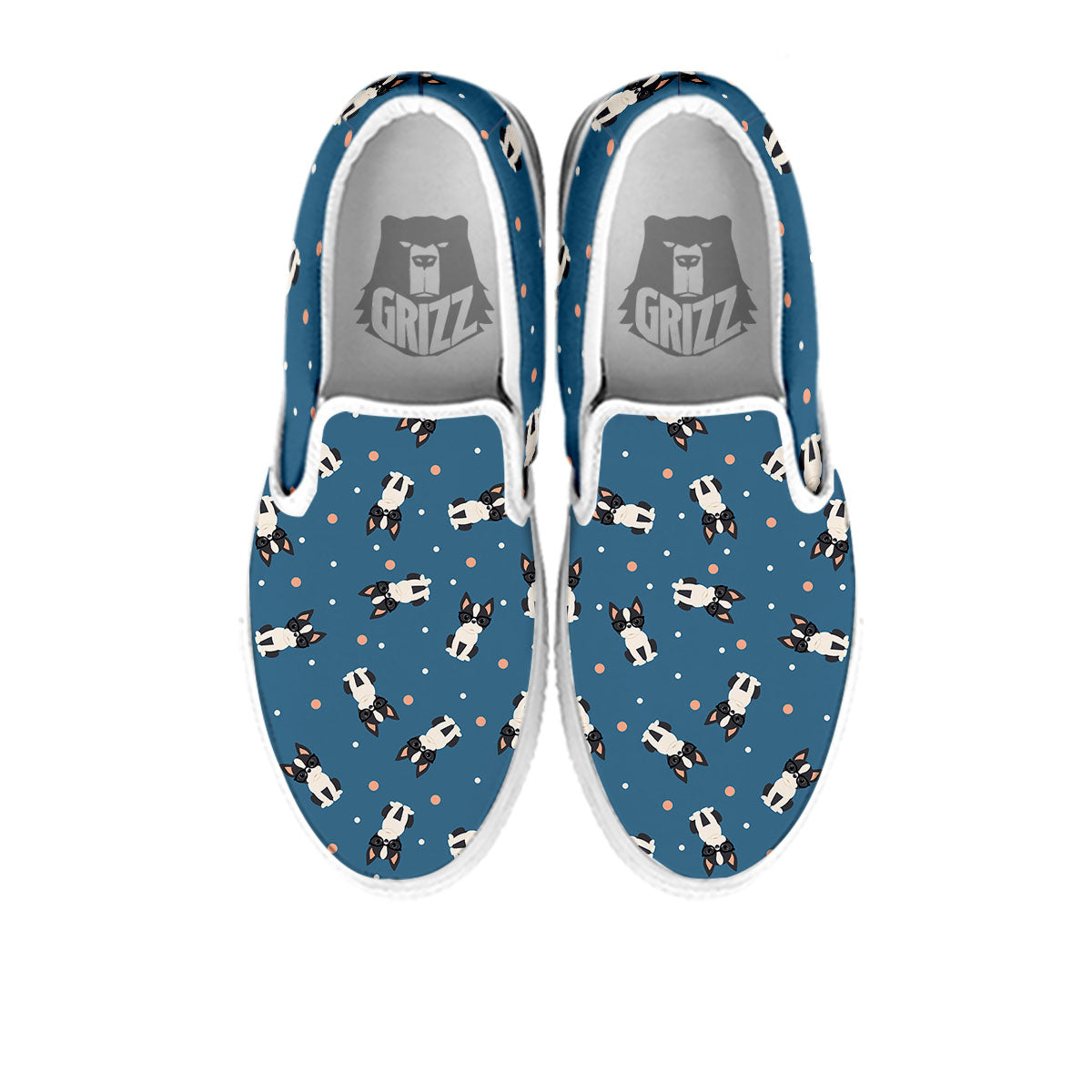 Boston Terrier Wearing Glasses Print White Slip On Shoes-grizzshop